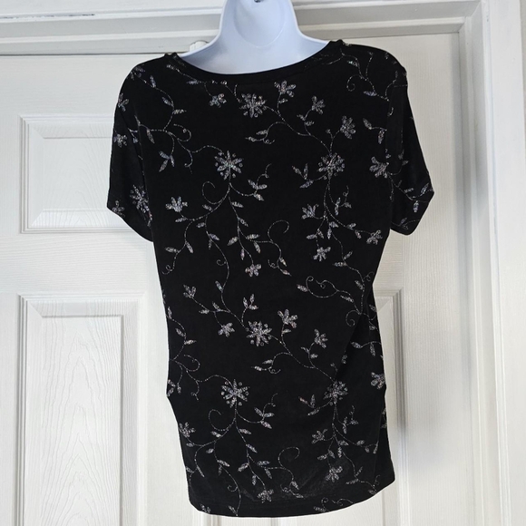 Vtg 90s floral sparkly vneck blouse - Picture 3 of 4